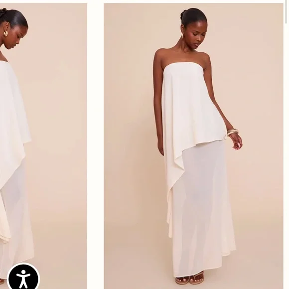 Strapless Cream Chiffon Bandeau Overlay Maxi Dress - Picture 2 of 5